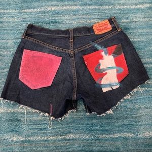 Levi’s Buttonfly Cutoff Jean Shorts Hand Painted pockets Size 28